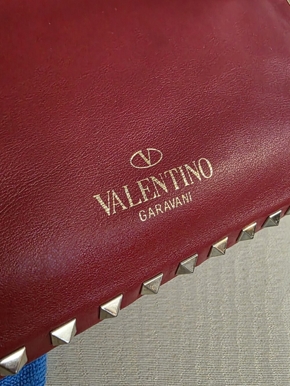 Valentino Garavani Rockstud Red Leather Bag Gold Stud Trim Handbag Tote - Picture 16 of 16